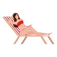 Frau mit Badeanzug im Stuhl Strand, Sommerferienzeit vektor