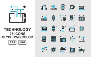 25 Premium-Technologie Glyph zweifarbiges Icon Pack vektor