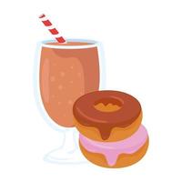 Fast Food, köstliche Tasse Milchshake mit Donuts, auf weißem Hintergrund vektor