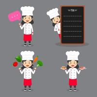 kvinnlig kockkaraktär med olika aktiviteter