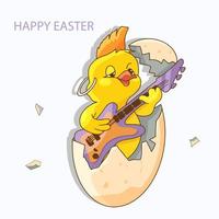 Chick Rockneugeborener Chick Rockstar, süßes gelbes Osterhuhn in zerbrochenem Ei. Vektor-Illustration