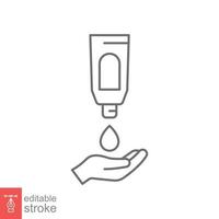 hand applicering lotion grädde linje ikon. enkel översikt stil. balsam, hud vård, piktogram, skönhet symbol begrepp grafisk design. vektor illustration isolerat på vit bakgrund. redigerbar stroke eps 10.