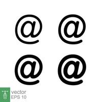 Arroba-Zeichen-Icon-Set. E-Mail-Adresssymbolkonzept mit unterschiedlichen Linienstärkestilen. Vektorillustrations-Designsammlung lokalisiert auf weißem Hintergrund. Folge 10. vektor