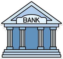 Bank investering sparande bankman byggnad finansiera företag handel färgad översikt klistermärke retro vektor