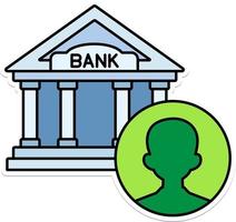 Bank konto person pengar kontanter finansiera företag handel färgad översikt klistermärke retro vektor