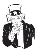 Schwarz-Weiß-Vektorillustration von Uncle Sam zeigt vektor