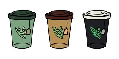 söt kopp av te eller kaffe illustration. enkel kopp ClipArt. mysigt Hem klotter uppsättning vektor