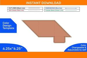 6,25 x 6,25 Zoll 3D-Verpackungsumschläge und Umschlag-Dieline-Vorlagendesign, editierbare, leicht anpassbare Farbdesignvorlage vektor