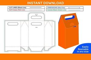 Dieline-Vorlage für Milchboxverpackungen und 3D-Box-Design sowie leicht bearbeitbare und in der Größe veränderbare Box-Dieline und 3D-Box vektor