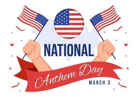 nationalhymnentag am 3. märz illustration mit flagge der vereinigten staaten von amerika für webbanner oder zielseite in flacher handgezeichneter karikaturvorlage vektor