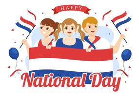 glückliche niederländische nationalfeiertagsillustration mit niederländischer flagge für webbanner oder zielseite in flachen handgezeichneten vorlagen der karikatur vektor