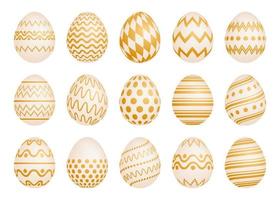 uppsättning av femton påsk ägg med guld textur på en vit bakgrund. vektor illustration
