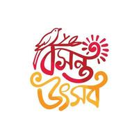 bangla-schriftzug und typografie-vektorillustration für das bangladesch-frühlingsfest namens basanto utshab grußkartendesign vektor