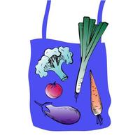 paket, tyg väska med produkter.ekologiska frukt, grönsaker.noll avfall, nej plast koncept.olika Produkter från de matvaror Lagra eller från de lokal- marknads.leverans av Produkter platt vektor illustration