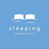 säng och sömn logotyp mall kreativ design, med kudde,zzz, klocka, måne och stjärnor. vektor