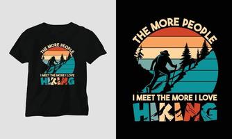 klättrande t-shirt design begrepp. designad med fjäll, silhuett, träd, och årgång stil. vektor