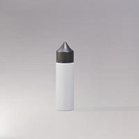 vape flytande plast flaska förpackning 3d realistisk attrapp på en grå bakgrund. vektor illustration.