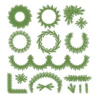en jul uppsättning av grön gran för en firande design. ny år eve prydnad tillverkad av vintergröna växter. grenar, krans, gräns, krans. vektor uppsättning.