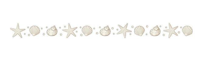 Muscheln Grenzteiler. Entwurfsvorlage für Meer und Ozean. Vektor-Illustration Sommer- oder Strandparty, Werbedesign vektor