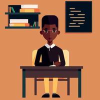 ein sitzender schwarzer Professor vor seinem Schreibtisch vektor