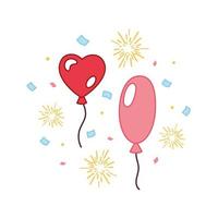 ballonger i tecknad serie stil. ballonger, konfetti, fyrverkeri för födelsedag, bröllop, hjärtans dag och fest. flygande ballonger med en rep. klotter ballonger vektor illustration.