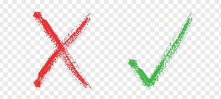 richtiges grünes und falsches rotes Symbol. ok und x markieren. Ja- und Nein-Antworten überprüfen. wahres Häkchen oder falsches Kreuzsymbol. Vektor-Illustration vektor