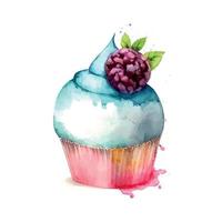 Cupcake mit Sahne. aquarellillustration eis vektor