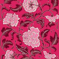 dekorativ magenta rosa färgad antik blommig årgång mönster med pion blommor. hand dragen organisk bakgrund. asiatisk textur för utskrift på förpackning, textilier, papper, täcker, tillverkning vektor