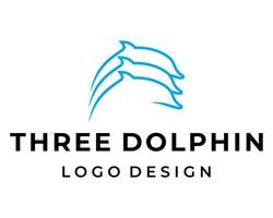 tre oceanisk delfin djur- logotyp design. vektor