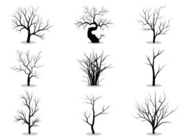 svart gren träd silhuett isolerat uppsättning på vit bakgrund, hand dragen vektor. vektor