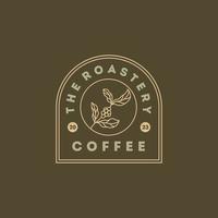 Café-Logo. Retro-Abzeichen Kaffeebohne und Blattzweig natürliche Symbollinie Stempellogo-Vektordesign im modernen Stil des Vintage-Hipsters, Premium-Coffee-Shop-Bar-Markensymbol-Symbol vektor