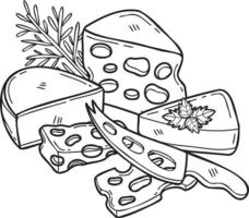 handgezeichnete käse- und käsemesserillustration im gekritzelstil vektor