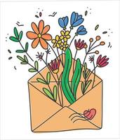 brev med en bukett av vild blommor. en gåva för en sötnos. romantisk post. vektor illustration i en platt stil.