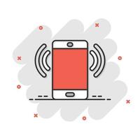 Smartphone-Symbol für leeren Bildschirm im Comic-Stil. Handy-Cartoon-Vektorillustration auf weißem, isoliertem Hintergrund. Telefon-Splash-Effekt-Geschäftskonzept. vektor