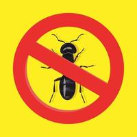Warnschild kein Insekt mit schwarzer Ameise auf gelbem Hintergrund. kein Ameisenvektorzeichen für Insektizide. vektor