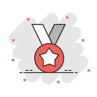 medalj ikon i komisk stil. pris- tecknad serie tecken vektor illustration på vit isolerat bakgrund. trofén tilldela stänk effekt företag begrepp.