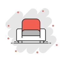 Kinostuhl-Ikone im Comic-Stil. Sessel Cartoon-Vektor-Illustration auf weißem Hintergrund isoliert. Geschäftskonzept mit Splash-Effekt für Theatersitze. vektor