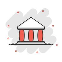 Bankgebäude-Ikone im Comic-Stil. Regierungsarchitektur Cartoon-Vektor-Illustration auf weißem Hintergrund. Museum Exterieur Splash-Effekt Geschäftskonzept. vektor