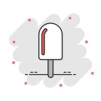 Eis-Symbol im Comic-Stil. Eisbecher-Cartoon-Vektorillustration auf weißem, isoliertem Hintergrund. Geschäftskonzept mit Sorbet-Dessert-Splash-Effekt. vektor
