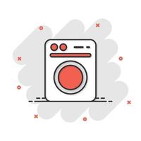 Waschmaschinen-Ikone im Comic-Stil. Waschmaschine Cartoon-Vektor-Illustration auf weißem Hintergrund isoliert. Geschäftskonzept mit Wäsche-Splash-Effekt. vektor