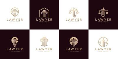 uppsättning av rättvisa lag symboler lag kontor, lag fast, advokat tjänster, lyx logotyp design mallar vektor