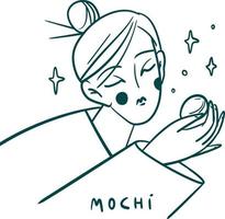 süßes mädchen mit mochi magischer illustration vektor