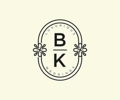 bk initialer brev bröllop monogram logotyper mall, hand dragen modern minimalistisk och blommig mallar för inbjudan kort, spara de datum, elegant identitet. vektor