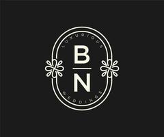 bn initialen brief hochzeitsmonogramm logos vorlage, handgezeichnete moderne minimalistische und florale vorlagen für einladungskarten, datum speichern, elegante identität. vektor