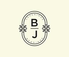 bj initialer brev bröllop monogram logotyper mall, hand dragen modern minimalistisk och blommig mallar för inbjudan kort, spara de datum, elegant identitet. vektor