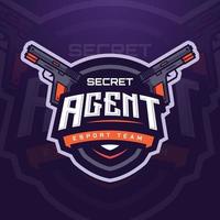 hemlighet ombud e-sport logotyp mall med pistol för spel team eller gaming turnering vektor
