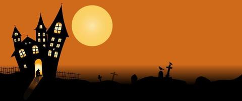 halloween begrepp bakgrund eller fest inbjudan bakgrund med en måne natt och slott. vektor illustration.