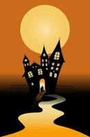 halloween begrepp bakgrund eller fest inbjudan bakgrund med en måne natt och slott. vektor illustration.