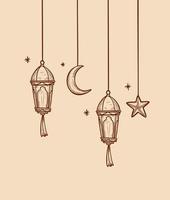 hängende ramadan-laternenlichter für ramadhan-grußdesign-vektorelementillustration in der skizzenhandzeichnungsart vektor