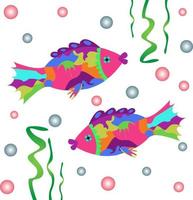 zwei helle abstrakte fische ungewöhnlich vor dem hintergrund von algen und blasen fische horoskop vektor